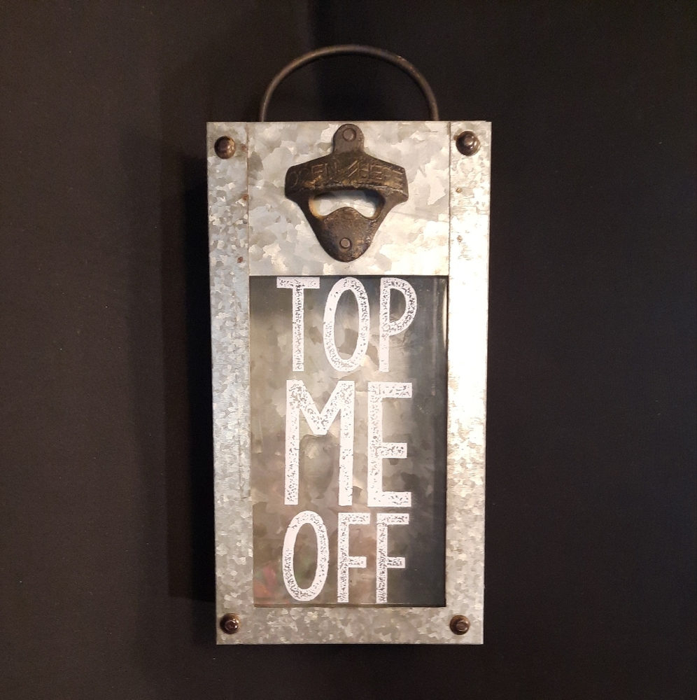 Mud Pie Galvanized Metal Beer Bottle Cap Display Box w/ Opener ~ NEW